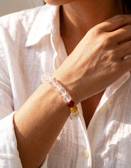 Gold Tiger's Eye, Rose Quartz & Red Agate Bracelet – Healing Crystal Jewelry with Silver Dividers