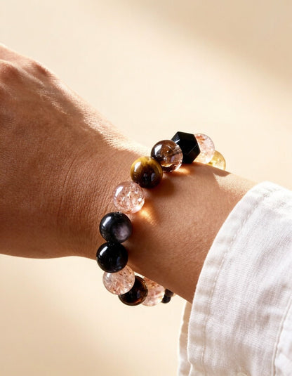Smoky Quartz & Obsidian Bracelet – Natural Crystal Jewelry for Grounding and Protection