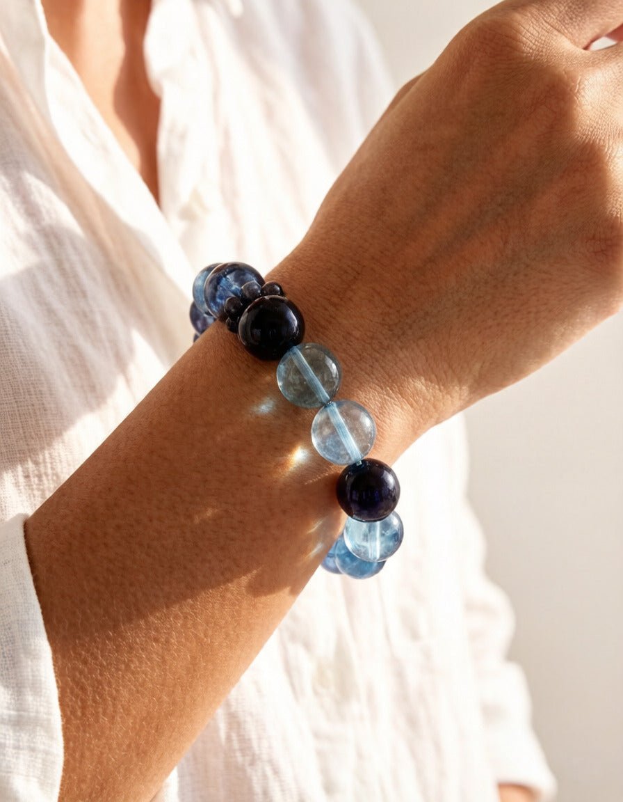 Blue Tiger’s Eye & Fluorite Bracelet – Natural Crystal Jewelry for Clarity and Balance