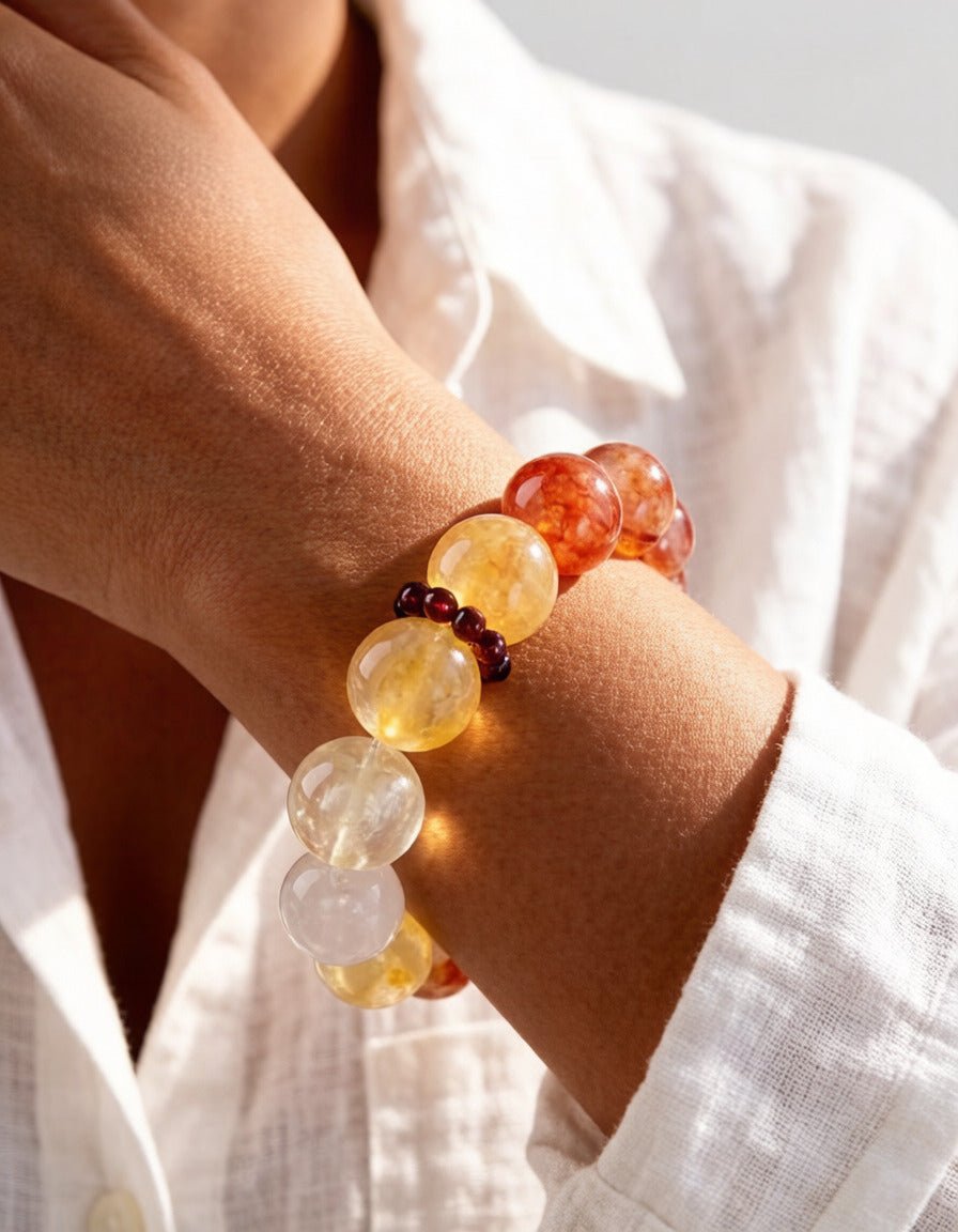 Red Flower Agate & Phantom Quartz Bracelet – Natural Crystal Jewelry for Passion and Inner Growth