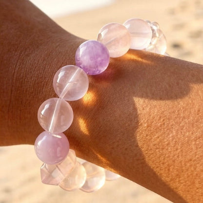 Natural Rose Quartz & Lavender Amethyst Bracelet – Healing Crystal Bracelet for Love & Self-Care