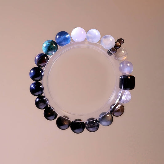 Flash Quartz, Blue Tiger’s Eye and Chrysocolla bracelet for focus and protection