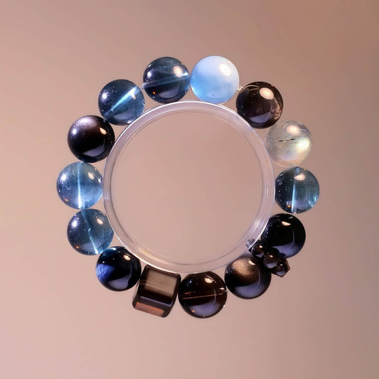 Blue Tiger’s Eye, Fluorite and Aquamarine crystal bracelet for clarity and balance