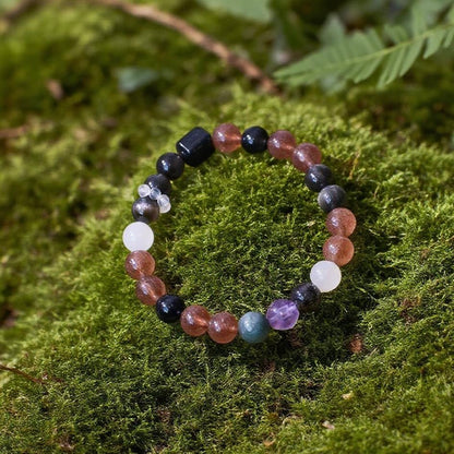 Silver Obsidian and Strawberry Quartz crystal bracelet for love and protection
