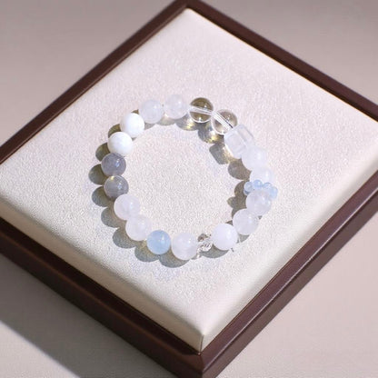 White Phantom Quartz and Aquamarine Bracelet with Clear Quartz – Natural Healing Crystal Jewelry