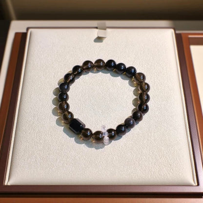 Smoky Quartz and Silver Obsidian bracelet for grounding and protection