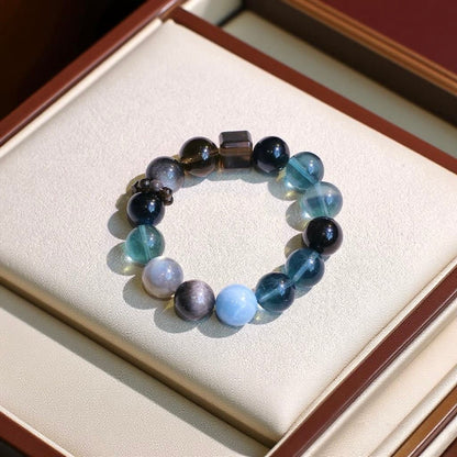 Blue Tiger’s Eye, Fluorite and Aquamarine crystal bracelet for clarity and balance