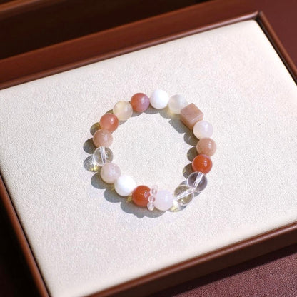Cherry Blossom Agate and Sunstone Bracelet with Pink Agate and White Azeztulite – Healing and Joyful Jewelry