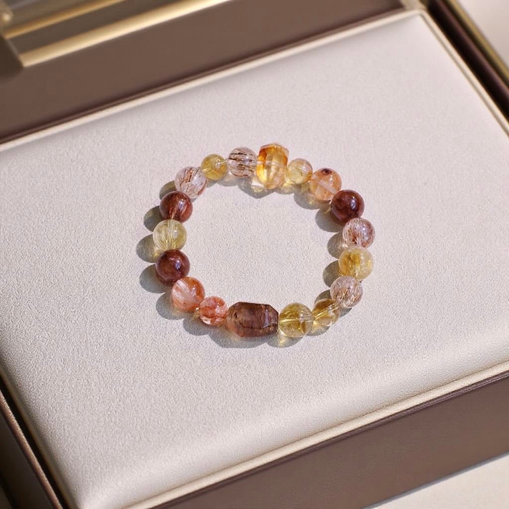 Natural Blood Agate and Citrine Bracelet with Black Rutilated Quartz – Healing Energy Jewelry