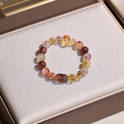 Natural Blood Agate and Citrine Bracelet with Black Rutilated Quartz – Healing Energy Jewelry
