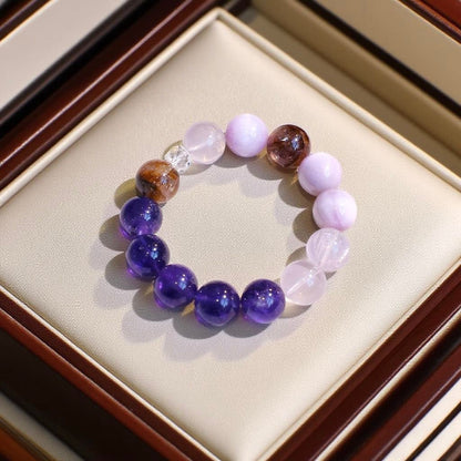 Rose Quartz, Amethyst, Lepidolite, and Clear Quartz Bracelet – Natural Crystal Jewelry for Love and Intuition