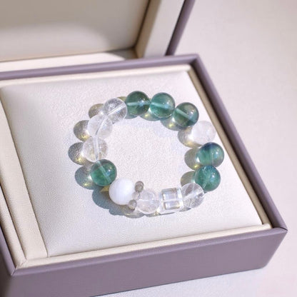Blue Fluorite, White Aragonite, Ghost Quartz, and Moonstone bracelet