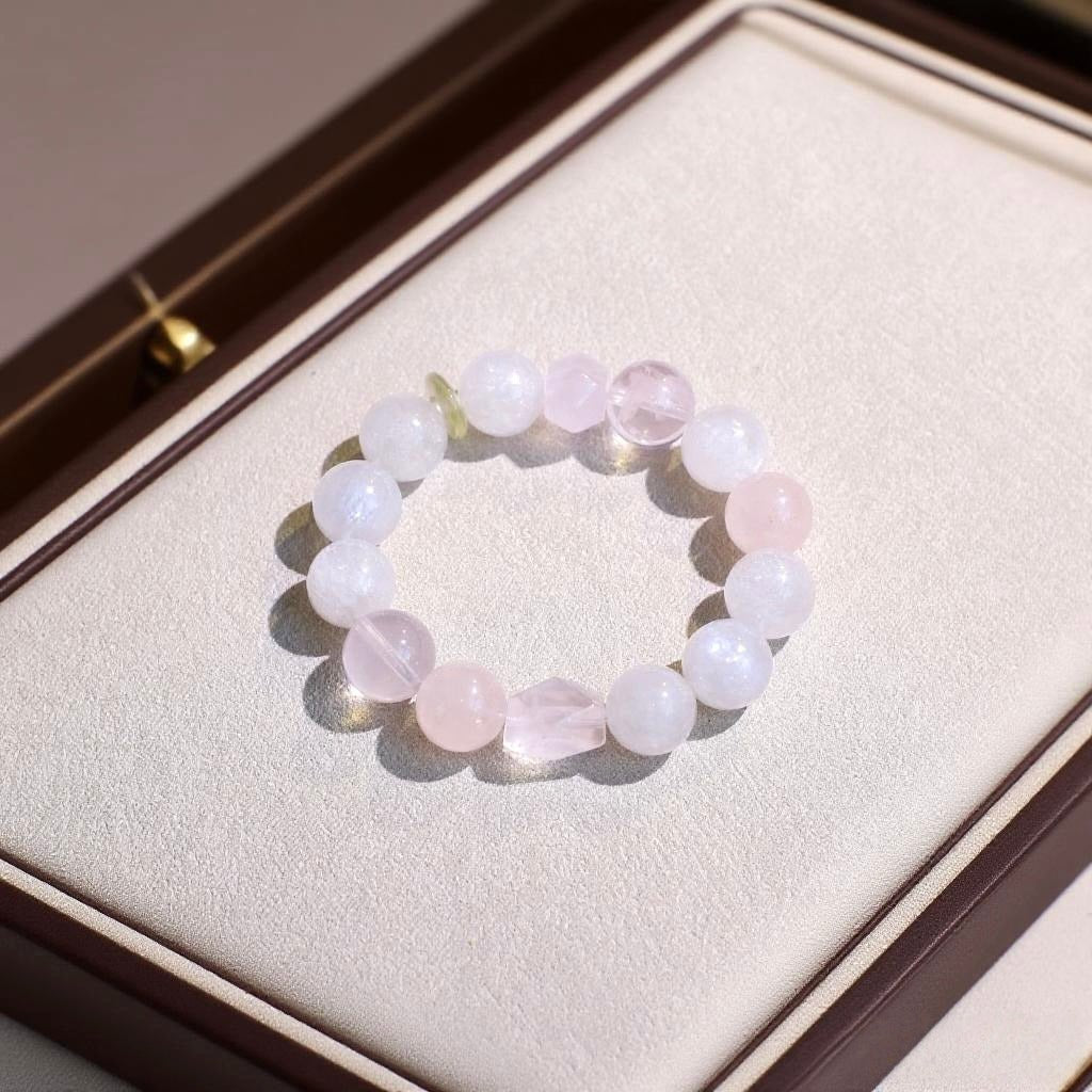 Blue moonstone and rose quartz bracelet for intuition and love energy.
