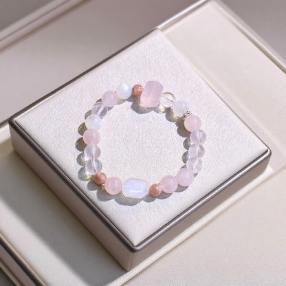 Morganite, Rhodochrosite, Moonstone and Rose Quartz natural crystal bracelet for love and healing