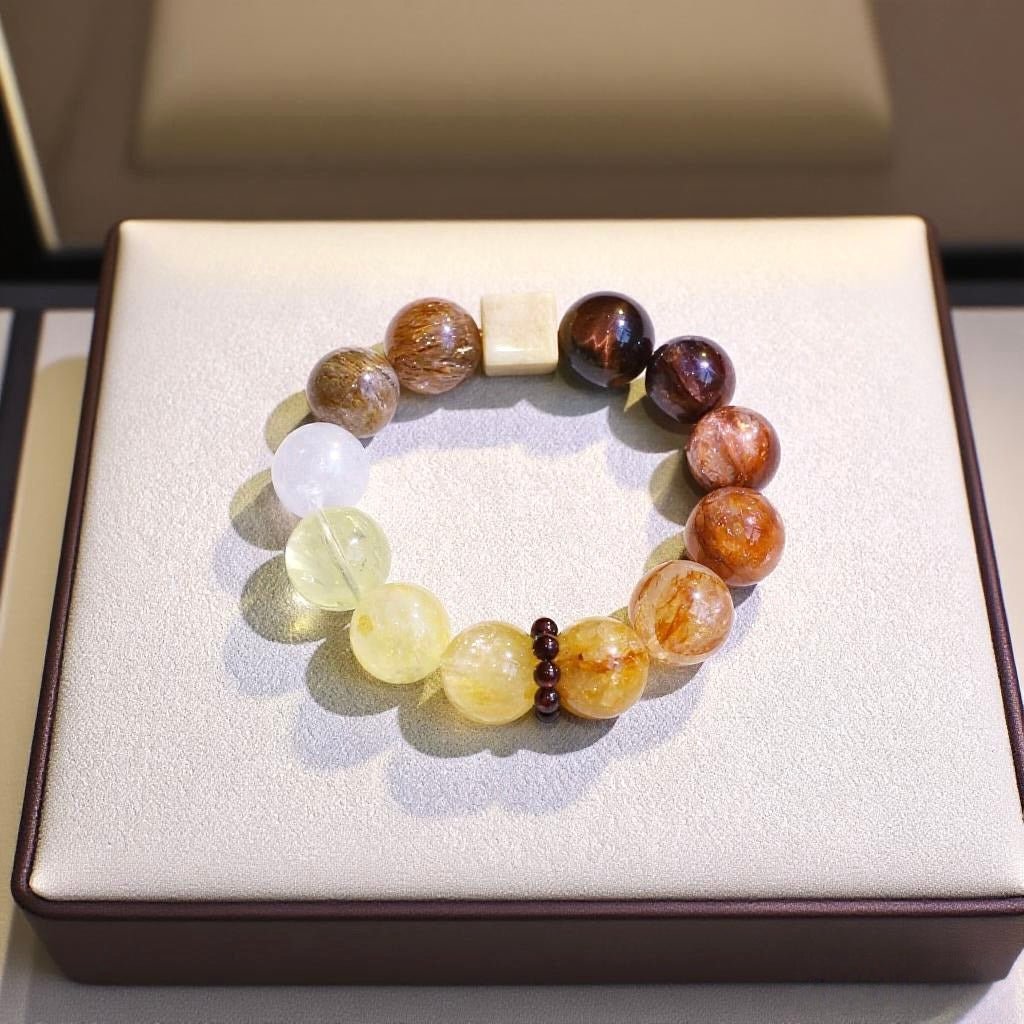 Red Flower Agate and Phantom Quartz bracelet for passion and inner growth