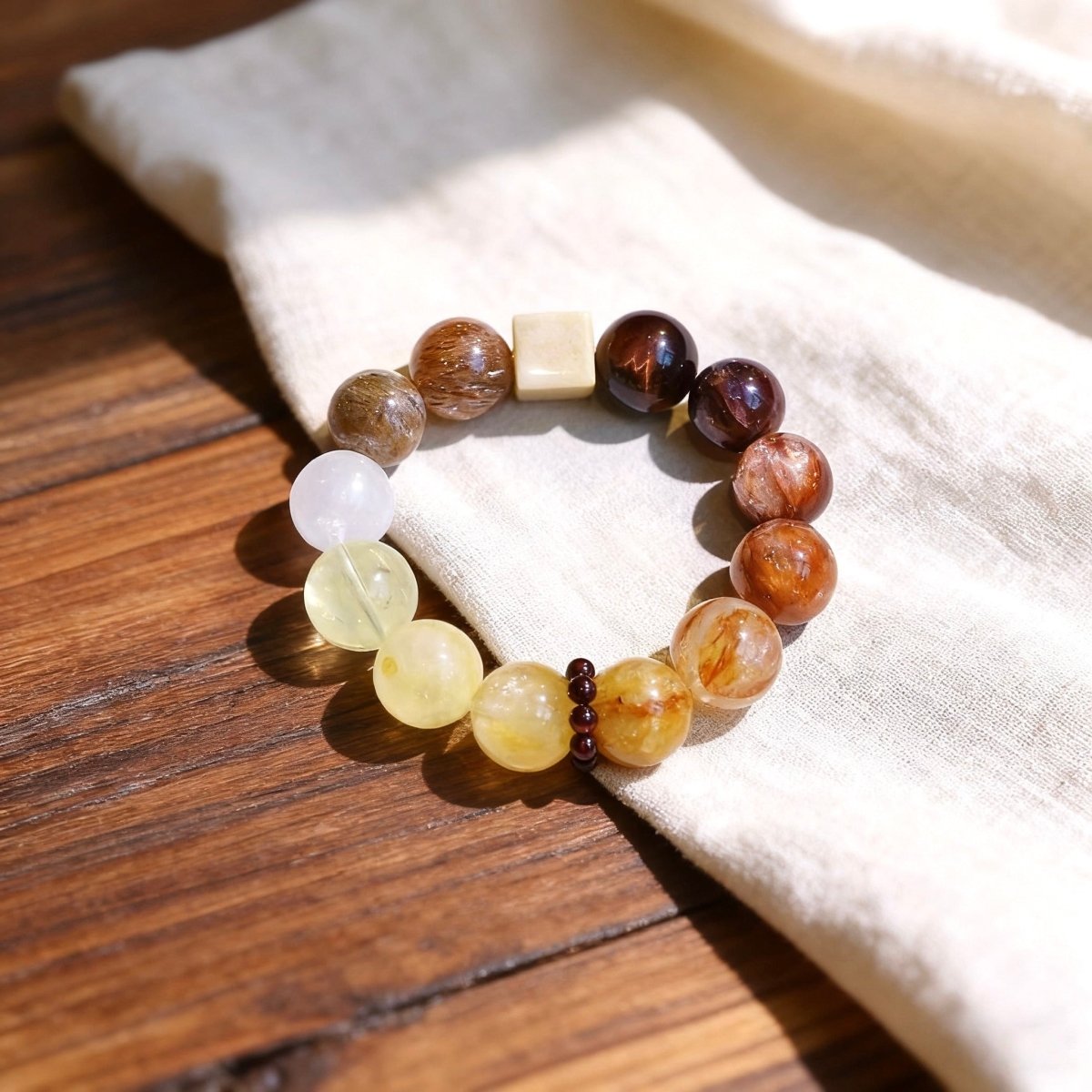 Red Flower Agate and Phantom Quartz bracelet for passion and inner growth