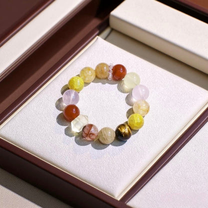 Yellow Dragon Vein Agate and Red Agate crystal bracelet for joy and vitality