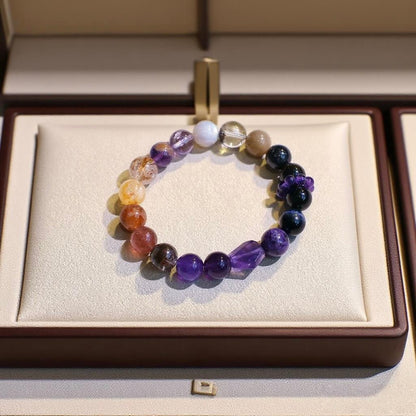 Amethyst and Obsidian natural crystal bracelet for calm and protection