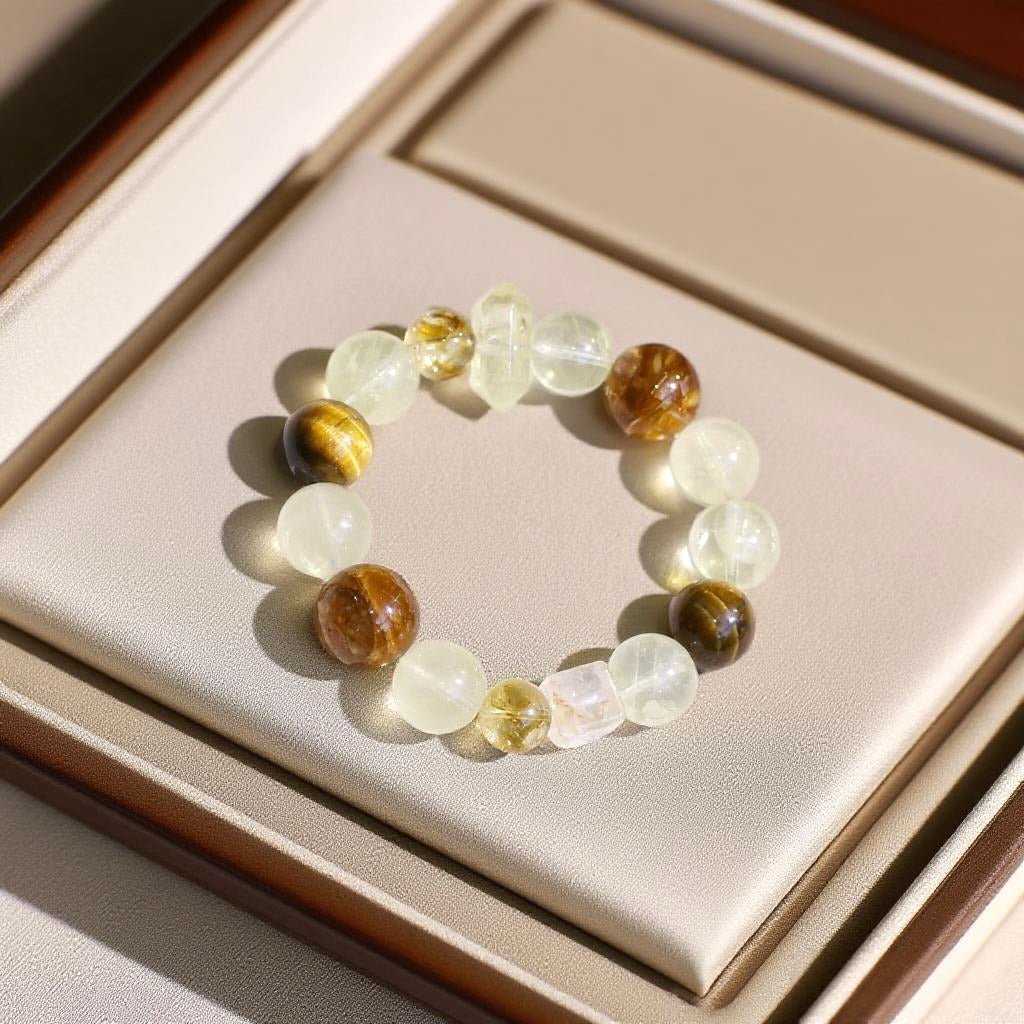 Tiger’s Eye and Citrine crystal bracelet with Amber and Golden Topaz beads – natural gemstone abundance jewelry