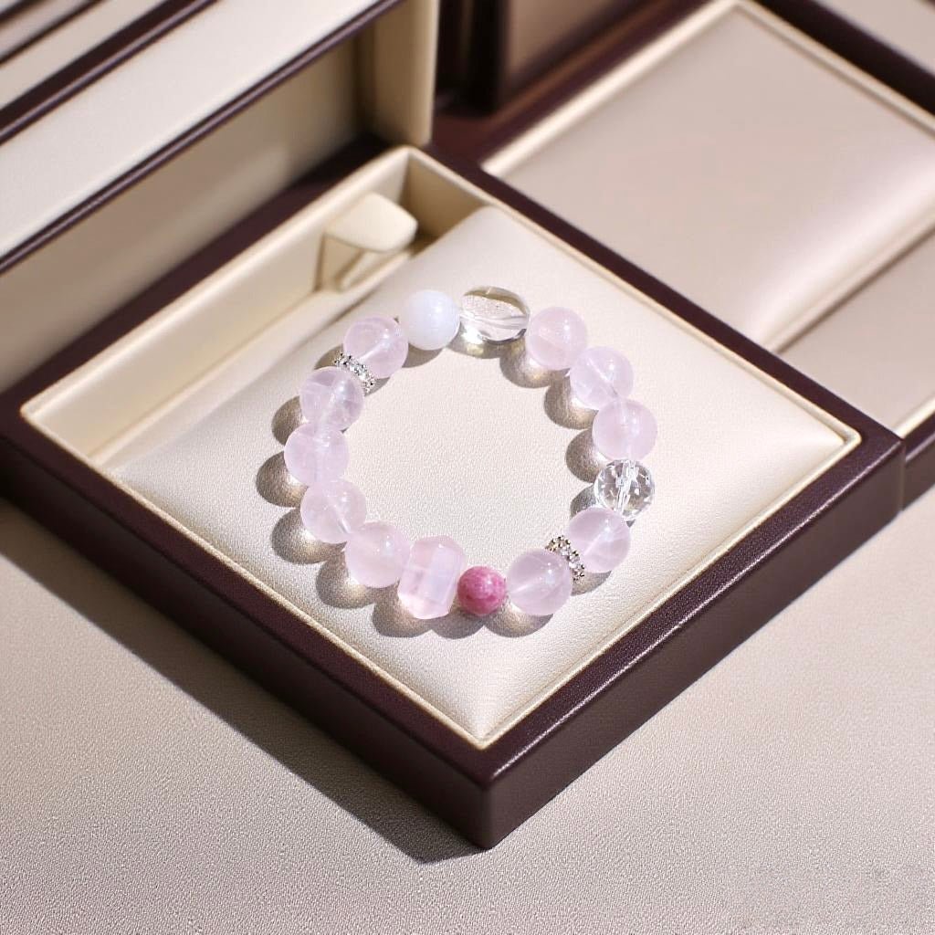 Rose quartz and rhodonite bracelet for love, self-care, and heart healing.