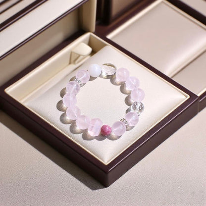 Rose quartz and rhodonite bracelet for love, self-care, and heart healing.
