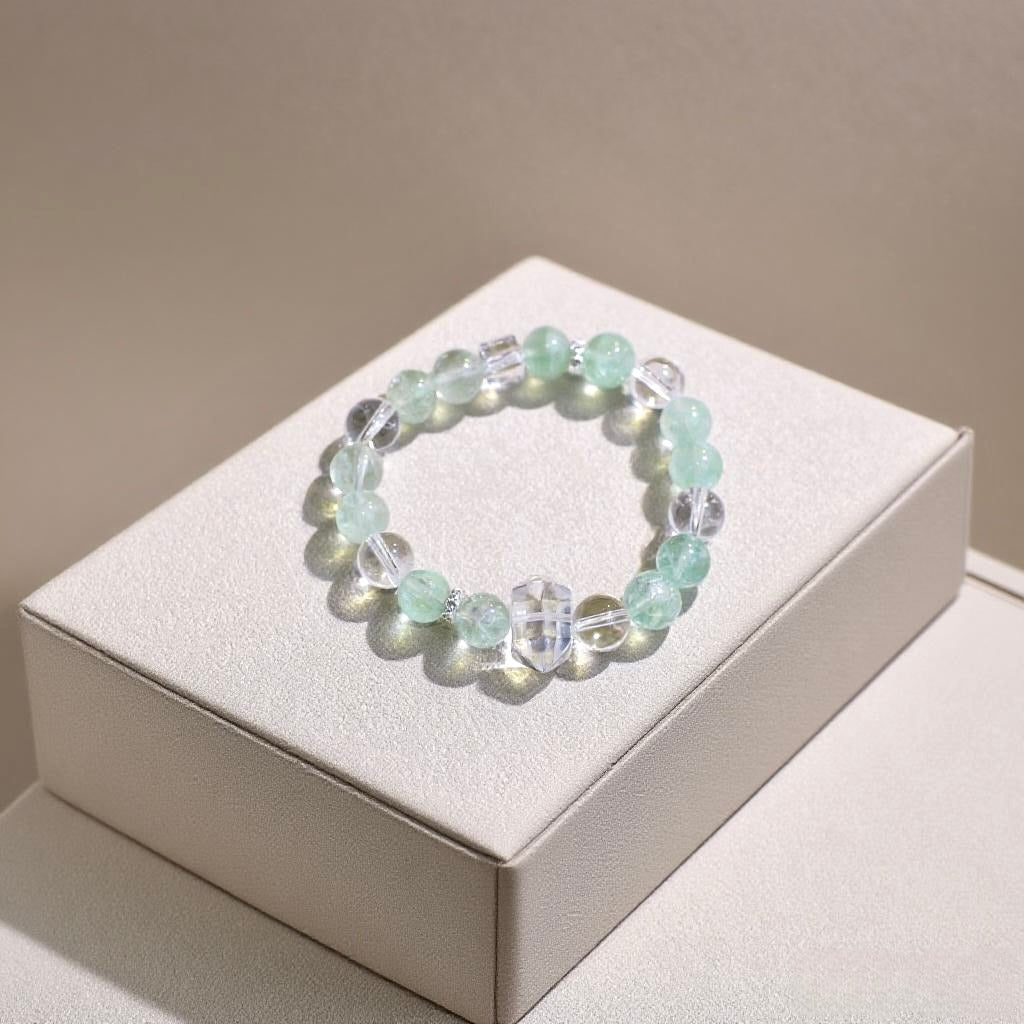 Green Fluorite and Clear Quartz Bracelet – Natural Healing Crystal Jewelry