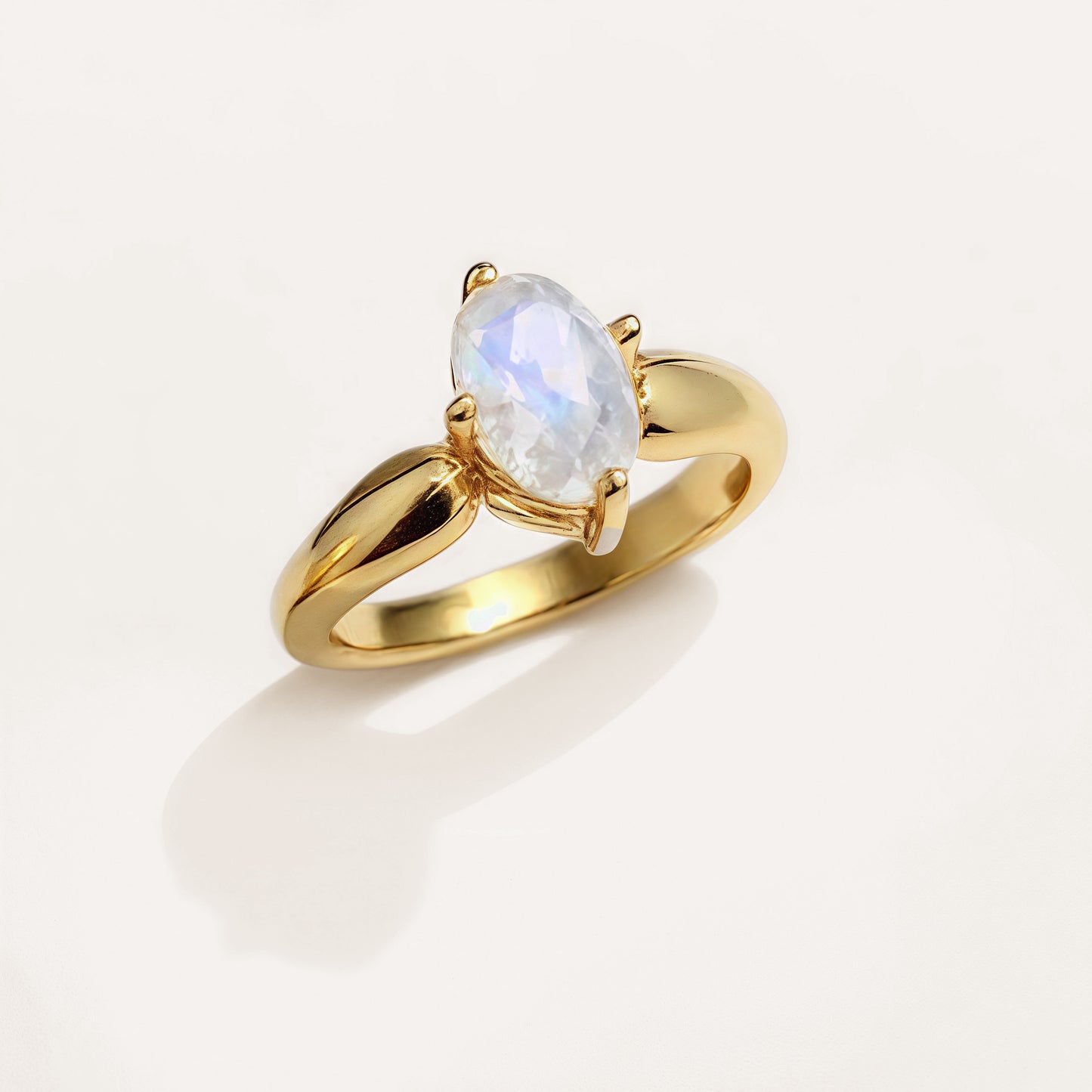 New Natural Blue Moonstone Ring925Silver Inlaid Classic Simple Edged Women's Jewelry with Adjustable Design