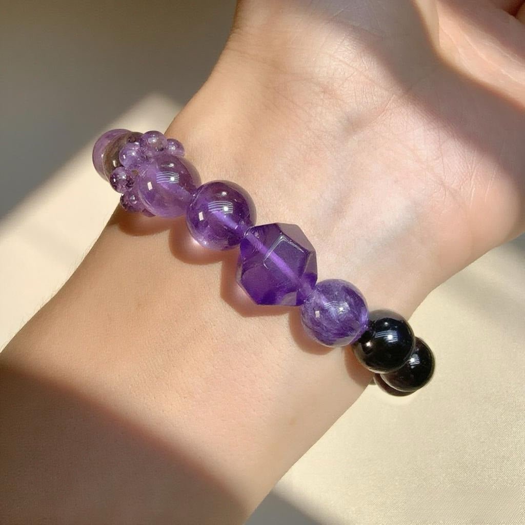 Amethyst & Obsidian Bracelet – Natural Crystal Jewelry for Calm and Protection