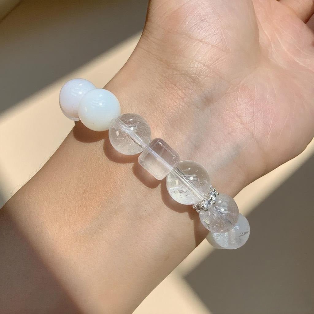Snow Quartz & White Agate Bracelet – Natural Crystal Jewelry for Calm and Balance