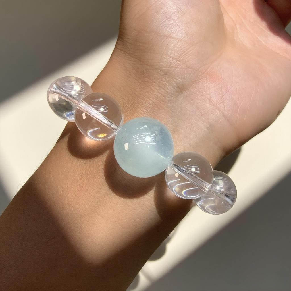Aquamarine & Clear Quartz Bracelet – Natural Crystal Jewelry for Clarity and Inner Peace