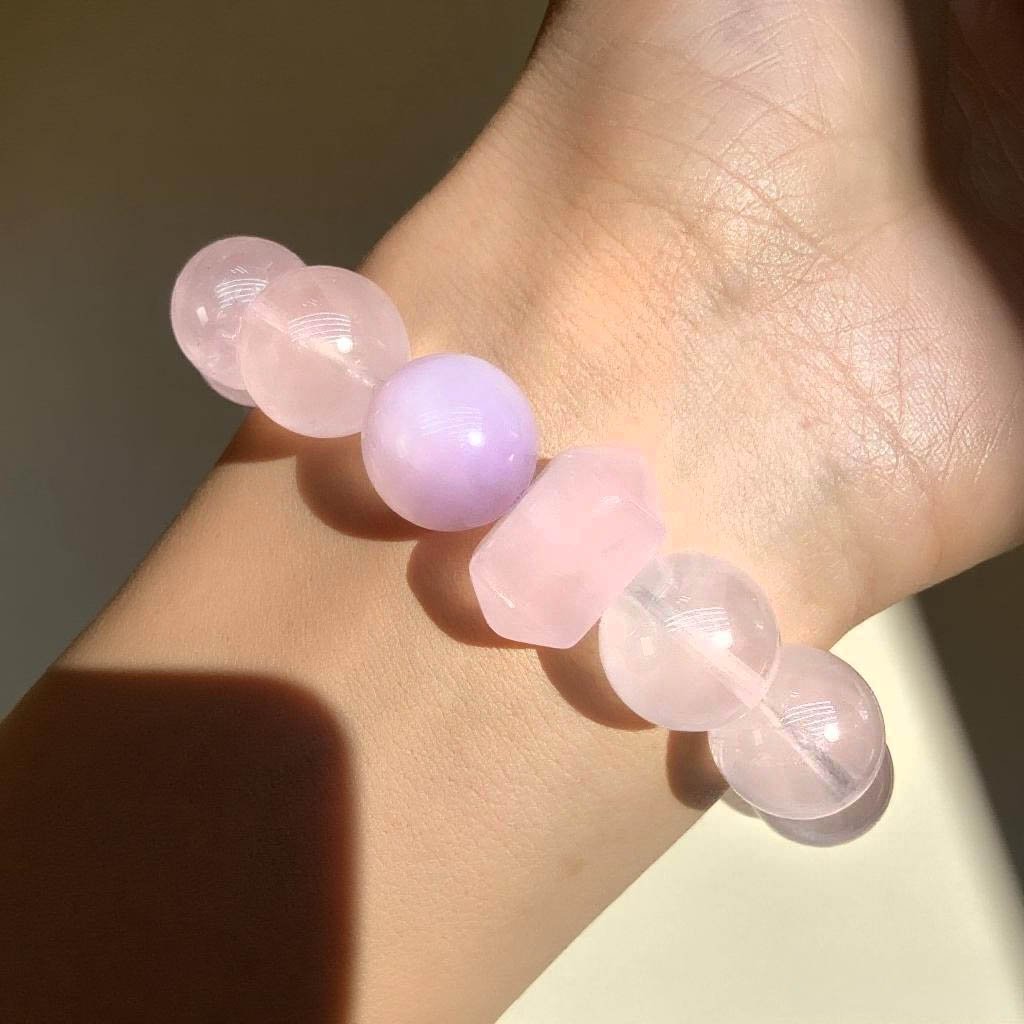 Natural Rose Quartz & Lavender Amethyst Bracelet – Healing Crystal Bracelet for Love & Self-Care