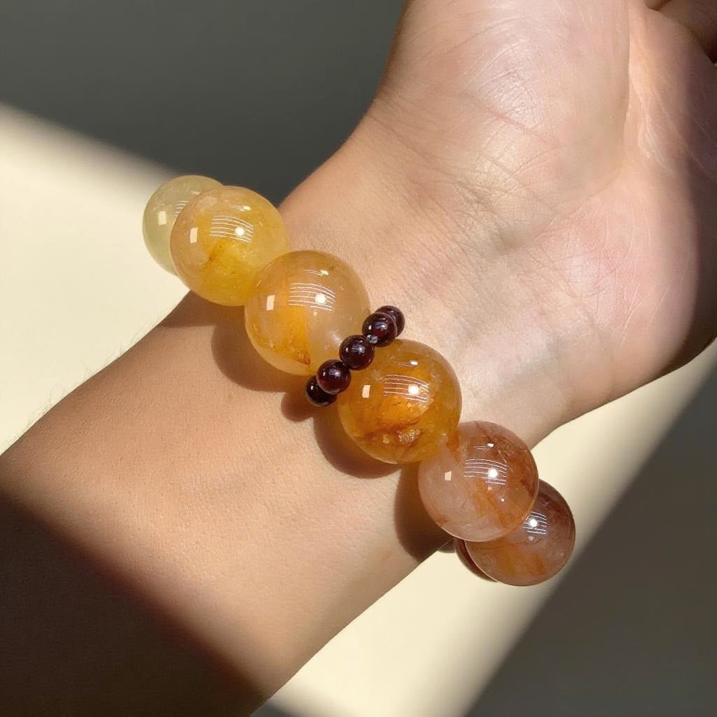 Red Flower Agate & Phantom Quartz Bracelet – Natural Crystal Jewelry for Passion and Inner Growth