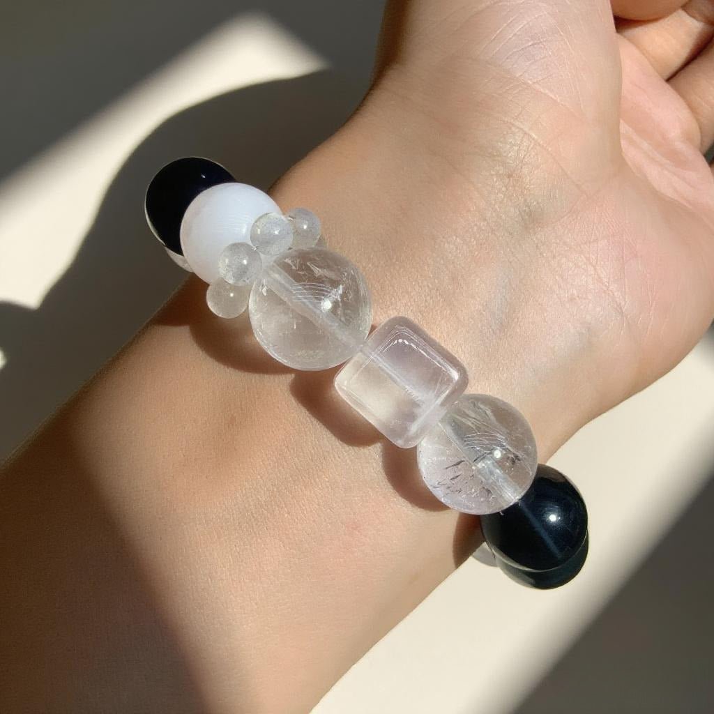 Blue Fluorite, White Aragonite & Ghost Quartz Bracelet – Multi-stone Healing Bracelet