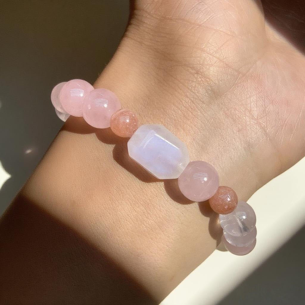 Rose Quartz & Moonstone Bracelet – Natural Crystal Jewelry for Love and Emotional Healing