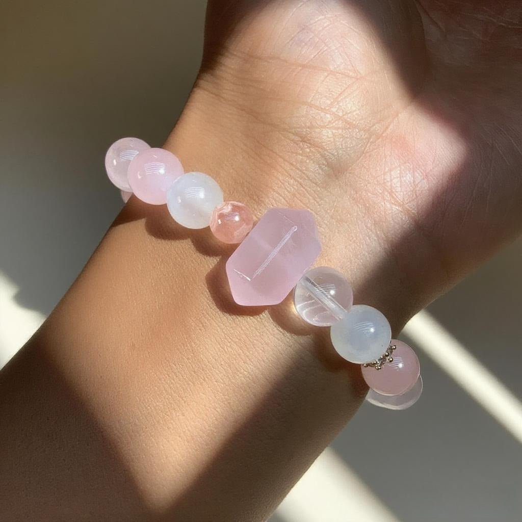 Rose Quartz & Moonstone Bracelet – Natural Crystal Jewelry for Love and Emotional Healing