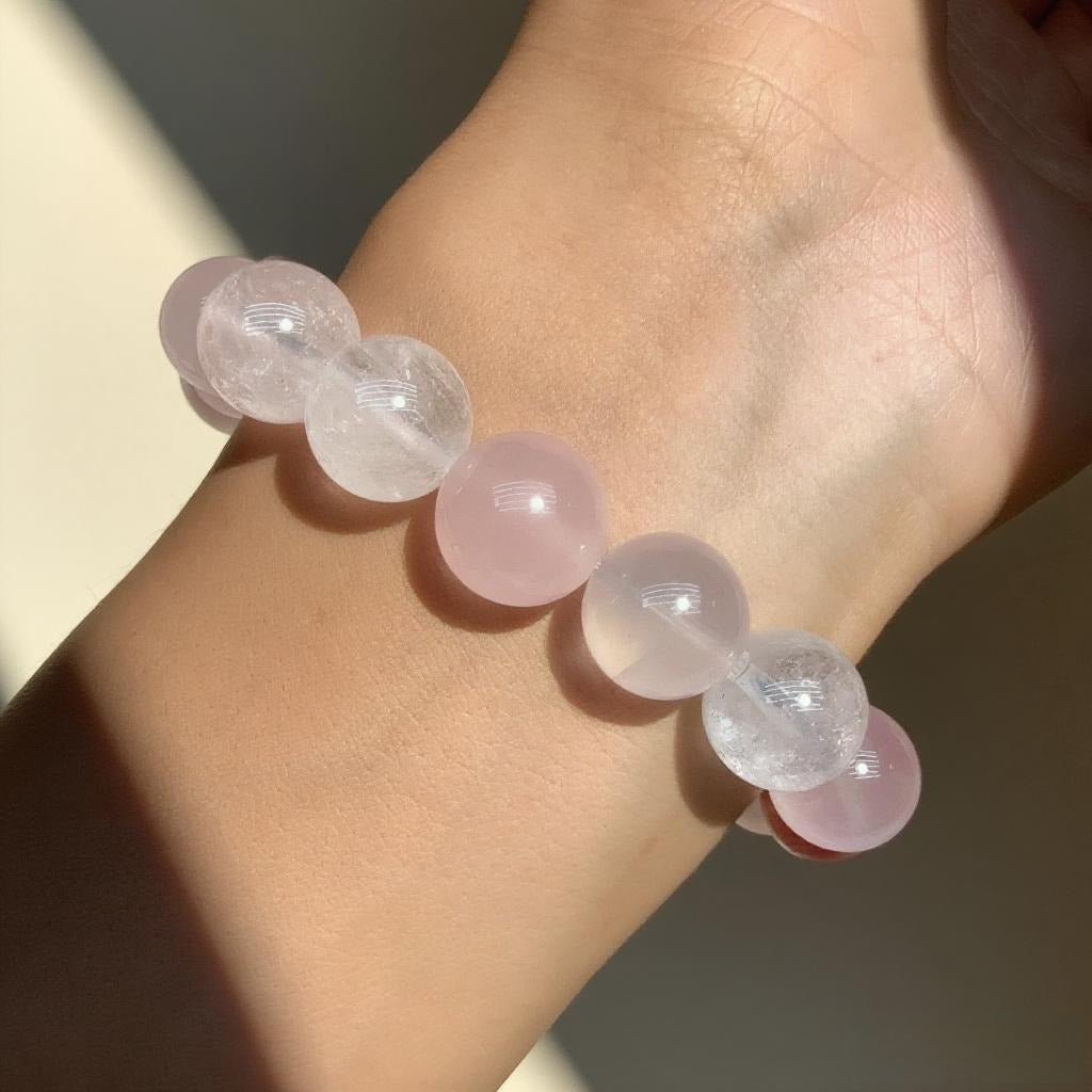 Natural Morganite & Rose Quartz Bracelet – Healing Crystal Jewelry for Love & Emotional Balance