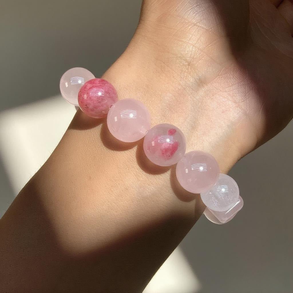 Natural Morganite & Rose Quartz Bracelet – Healing Crystal Jewelry for Love & Emotional Balance