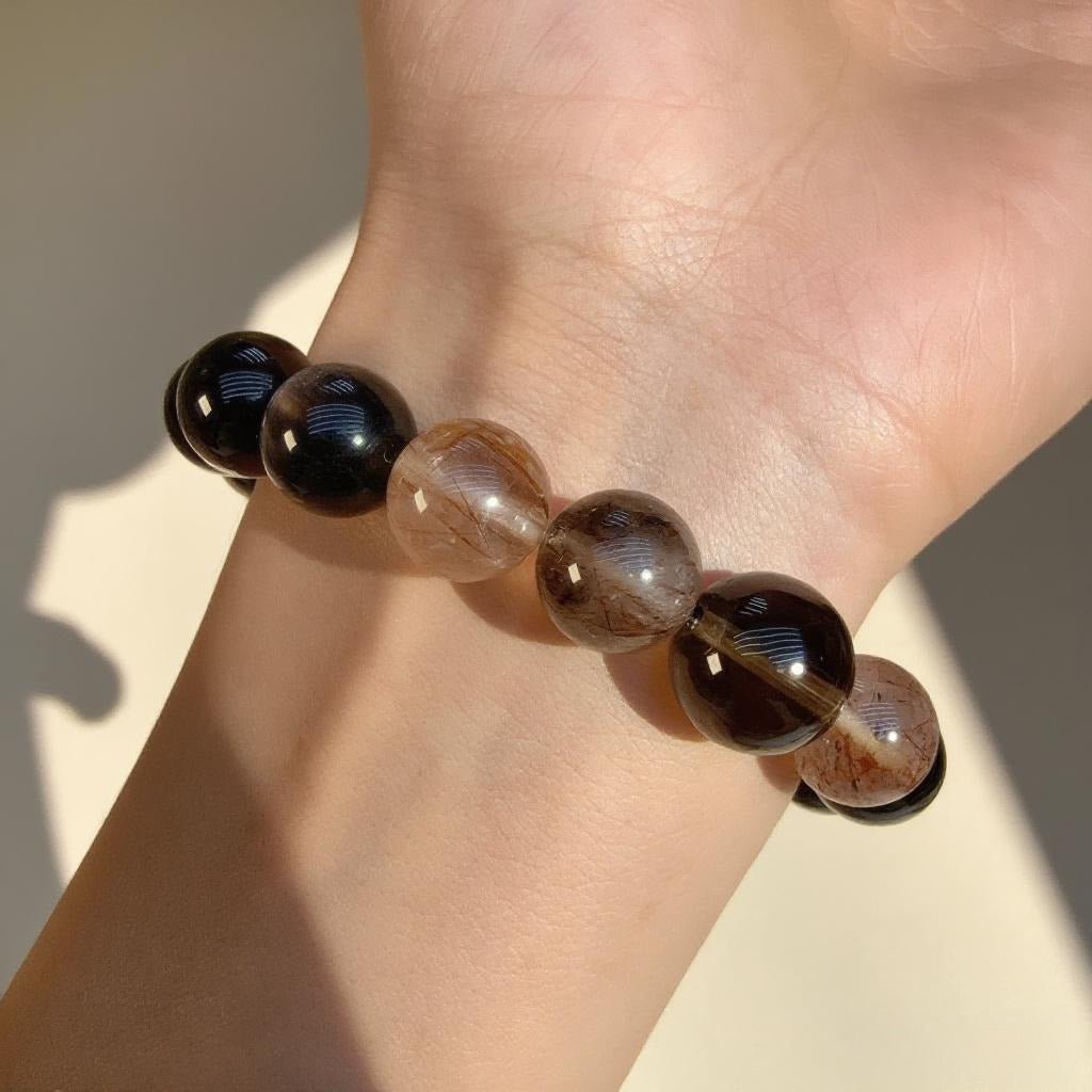 Smoky Quartz & Obsidian Bracelet – Natural Crystal Jewelry for Grounding and Protection