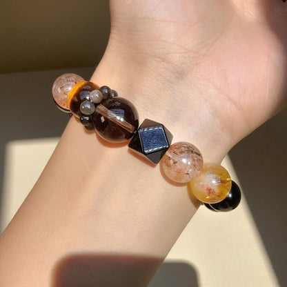 Smoky Quartz & Obsidian Bracelet – Natural Crystal Jewelry for Grounding and Protection