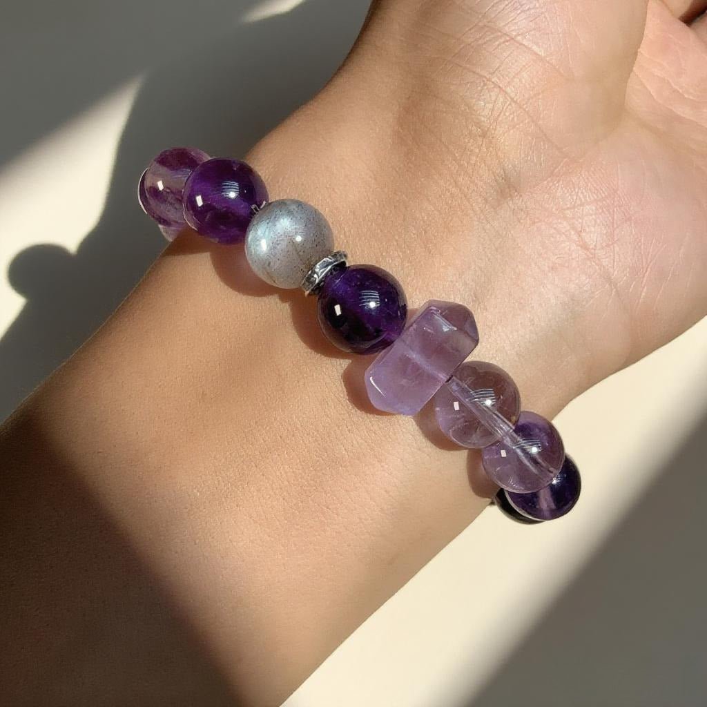 Amethyst & Moonstone Bracelet – Natural Crystal Jewelry for Intuition and Emotional Healing