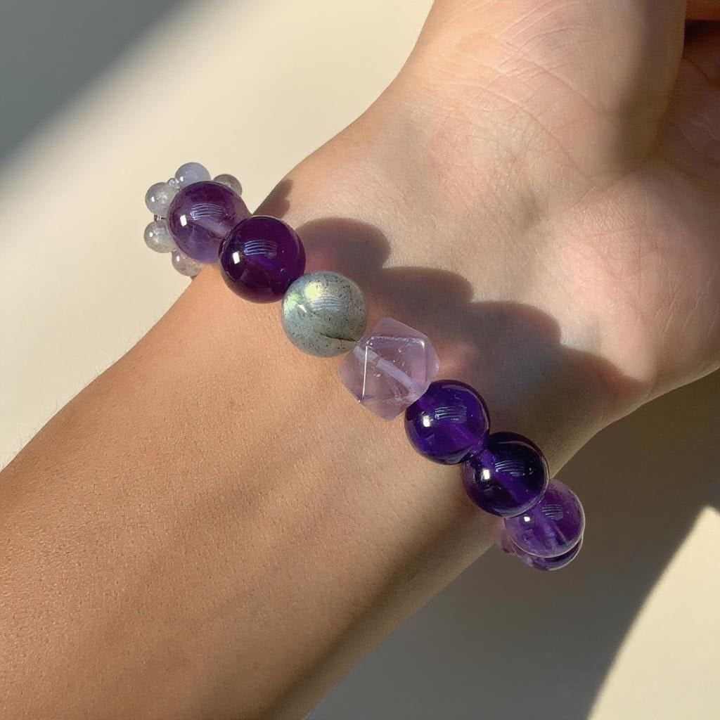 Amethyst & Moonstone Bracelet – Natural Crystal Jewelry for Intuition and Emotional Healing