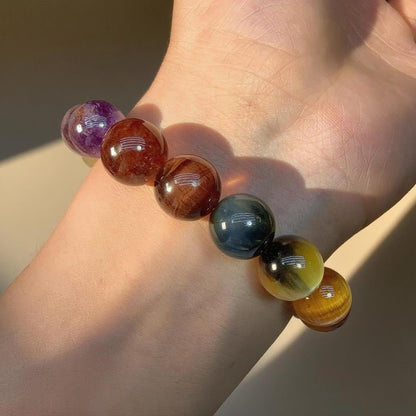 Tiger’s Eye & Black Gold Super Seven Bracelet – Natural Crystal Jewelry for Power and Protection