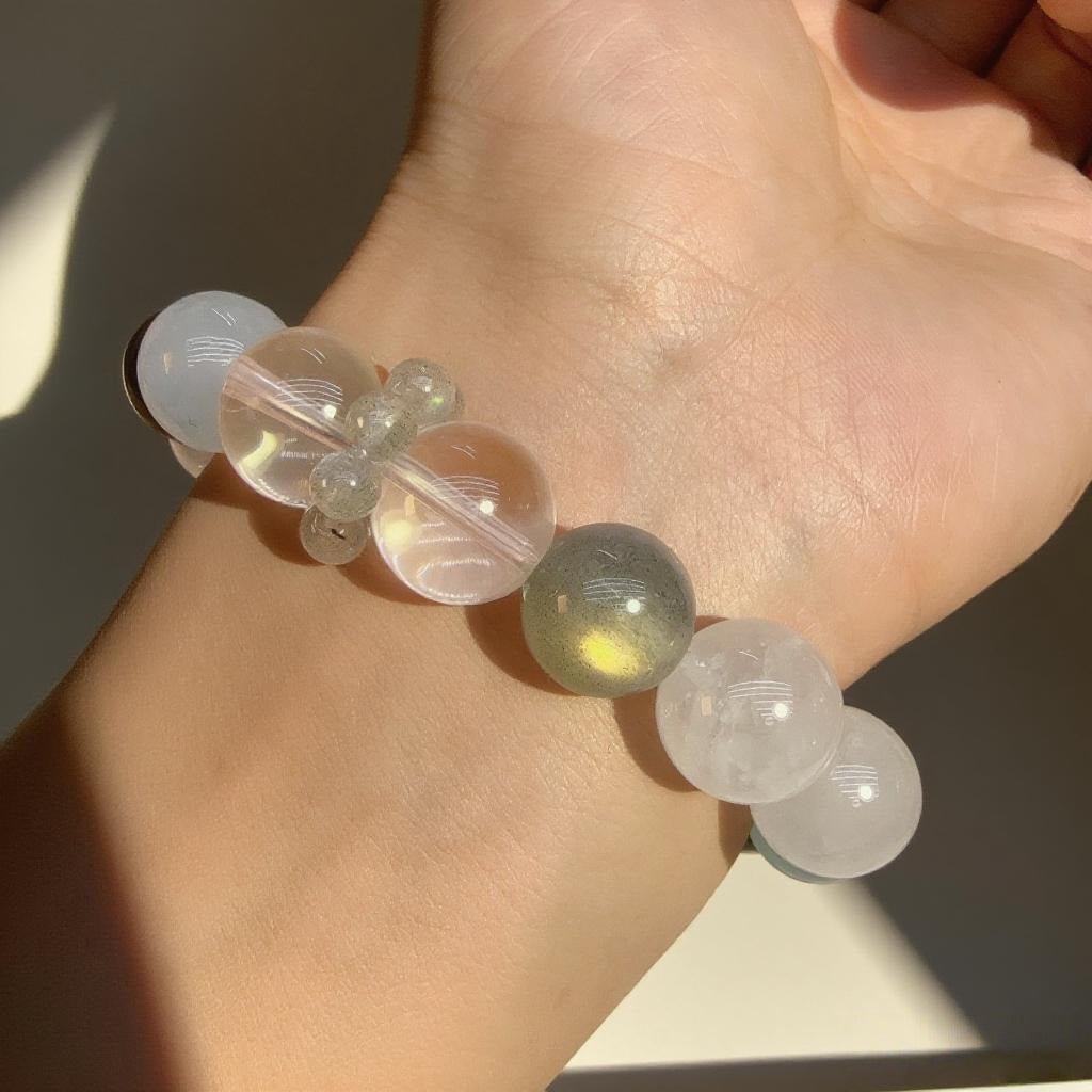 White Phantom Quartz & Green Rutilated Quartz Bracelet – Spiritual Jewelry for Inner Vision and Balance