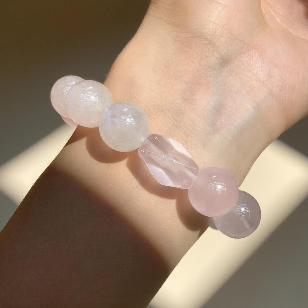 Blue Moonstone & Rose Quartz Bracelet – Natural Crystal Jewelry for Intuition and Love