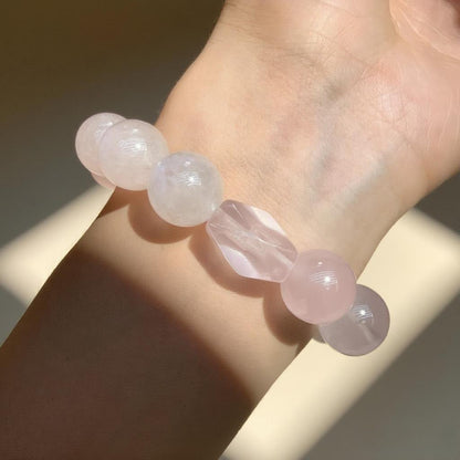 Blue Moonstone & Rose Quartz Bracelet – Natural Crystal Jewelry for Intuition and Love