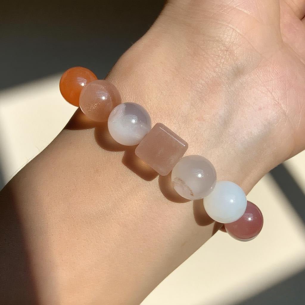 Cherry Blossom Agate & Sunstone Bracelet – Natural Crystal Jewelry for Joy and Love