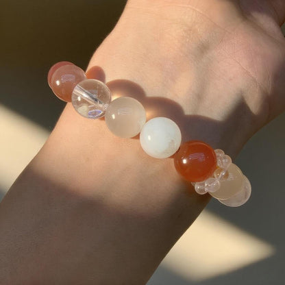 Cherry Blossom Agate & Sunstone Bracelet – Natural Crystal Jewelry for Joy and Love