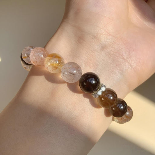 Black Super Seven & Golden Stone Bracelet — Confidence & Warmth