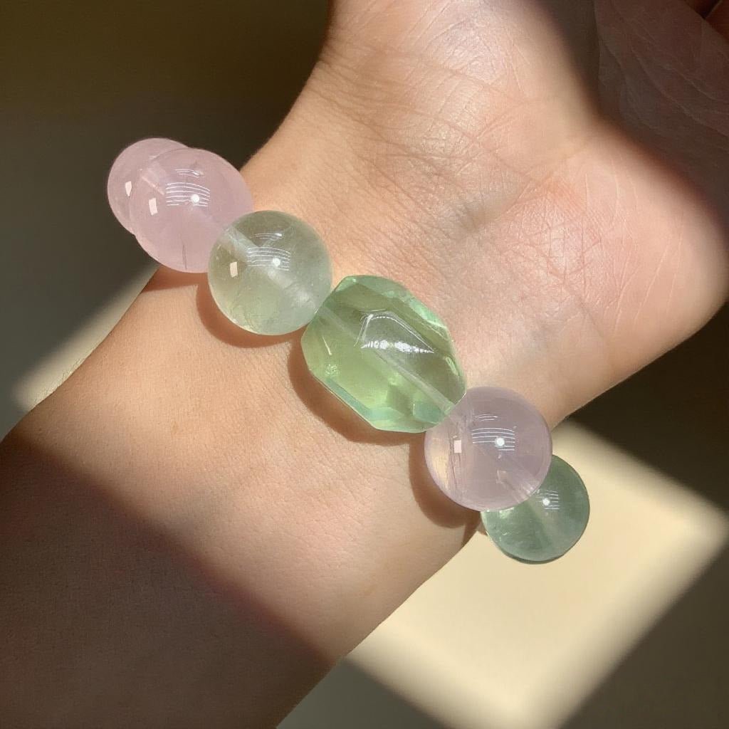 Green Fluorite & Rose Quartz Bracelet – Natural Crystal Jewelry for Heart Healing and Calm