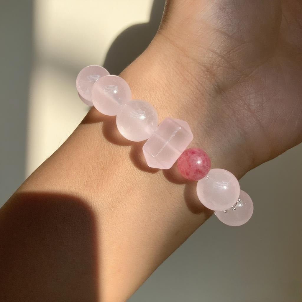 Rose Quartz & Rhodonite Bracelet – Natural Crystal Jewelry for Love and Self-Care